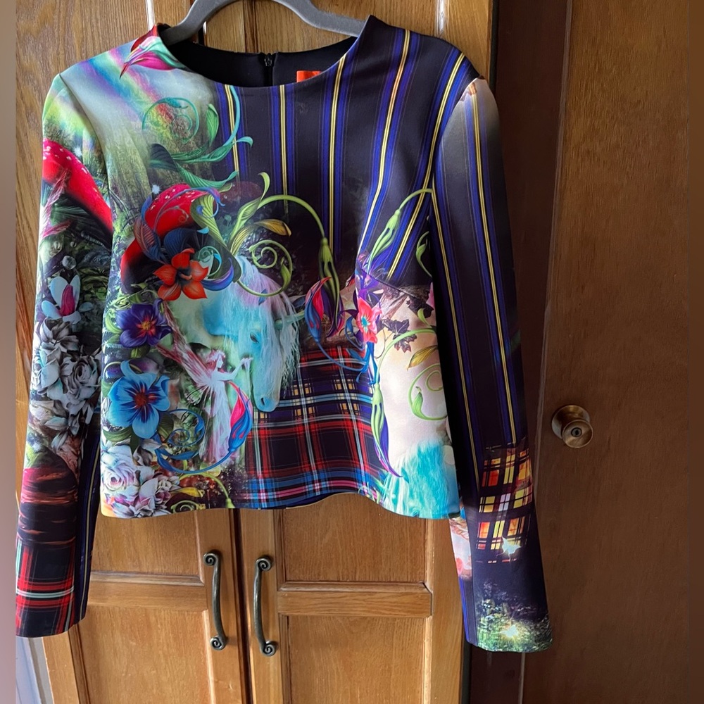 Clover Canyon Multicolor Floral & Plaid Long-Sleeve Lycra Top
